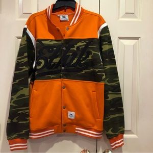 ETHIK Camo Orange White Color Block Varsity Jacket Size M